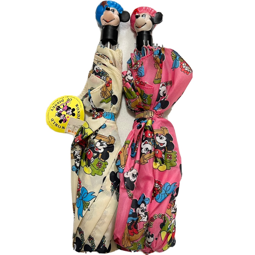 Mickey Minnie Mouse Vintage 1970s Umbrellas Matching Rare Disney
